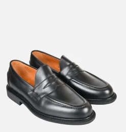 Homme SANDERS Mocassins<Black Leather Pull Up Penny