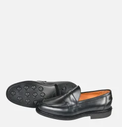 Homme SANDERS Mocassins<Black Leather Pull Up Penny