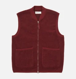 UNIVERSAL WORKS Vestes<Zip Waistcoat Wool Deep Red